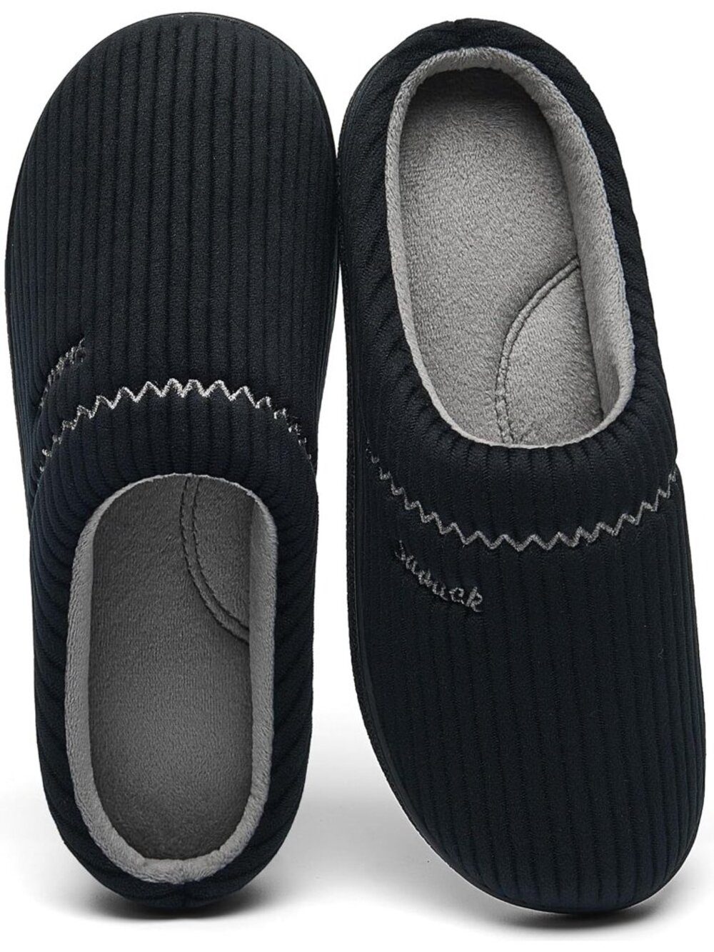 Women's Black Arch Support Memory Foam Non-Slip Two Tone Embroidered Slippers
